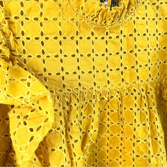 Scotch & Soda Yellow Eyelet Exaggerated Ruffle Top Size M Euro Summer Vibe! - Picture 4 of 13